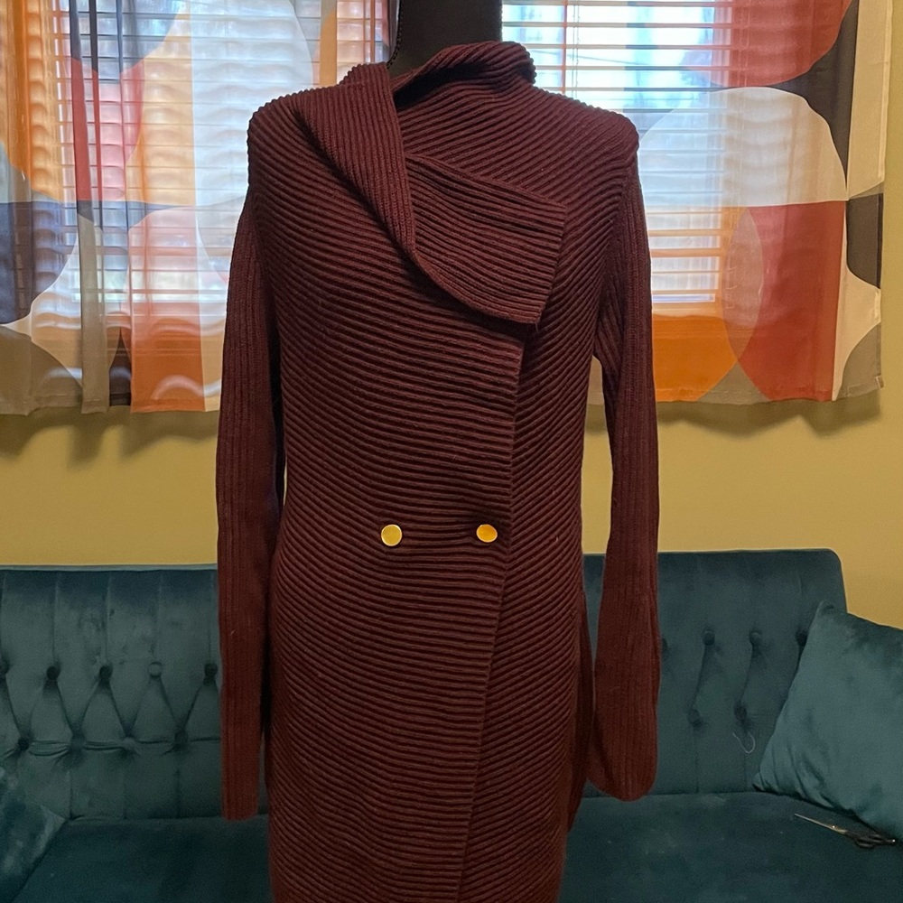 Burgundy Ribbed Long Sleeve Coat